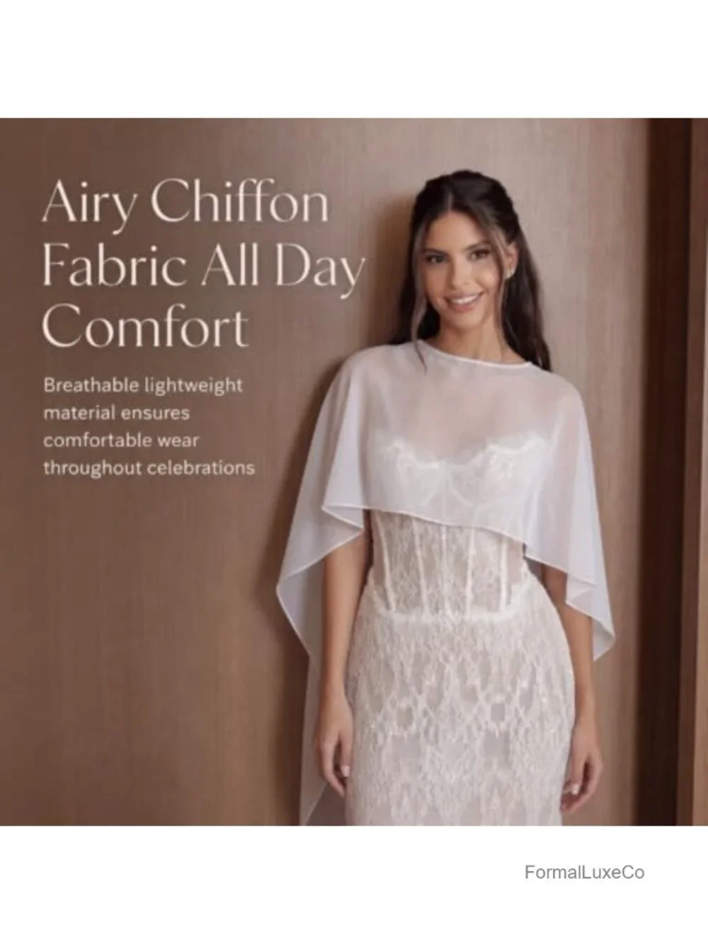 Chiffon Bridal Cape Asymmetric Wedding Shawl Wrap Cover Up
